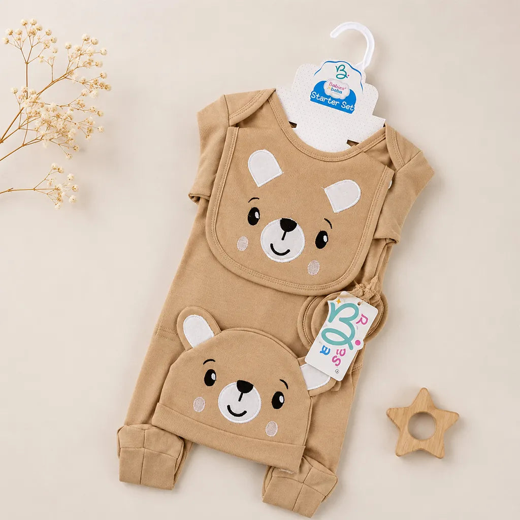 BABY STARTER SET 8 PIECES PANDA PRINT BROWN