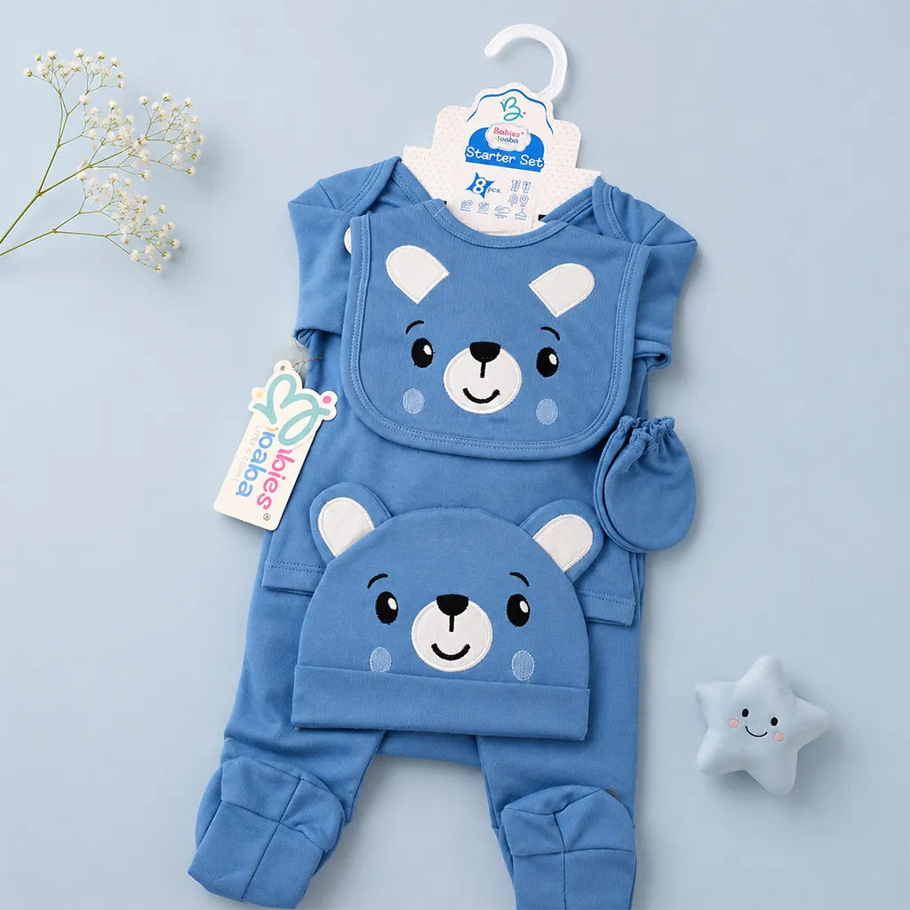 BABY STARTER SET 8 PIECES PANDA PRINT BLUE