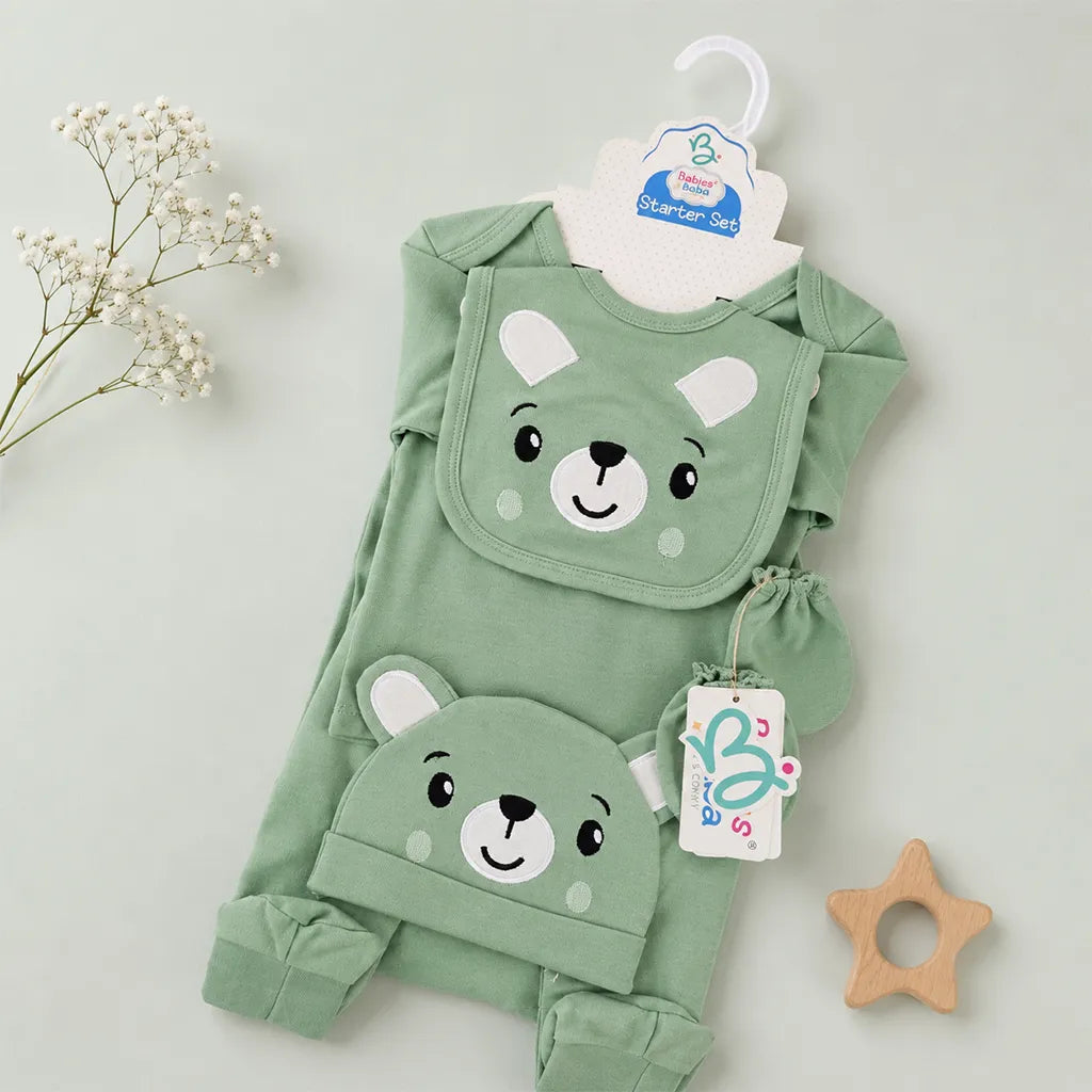 BABY STARTER SET 8 PIECES PANDA PRINT GREEN