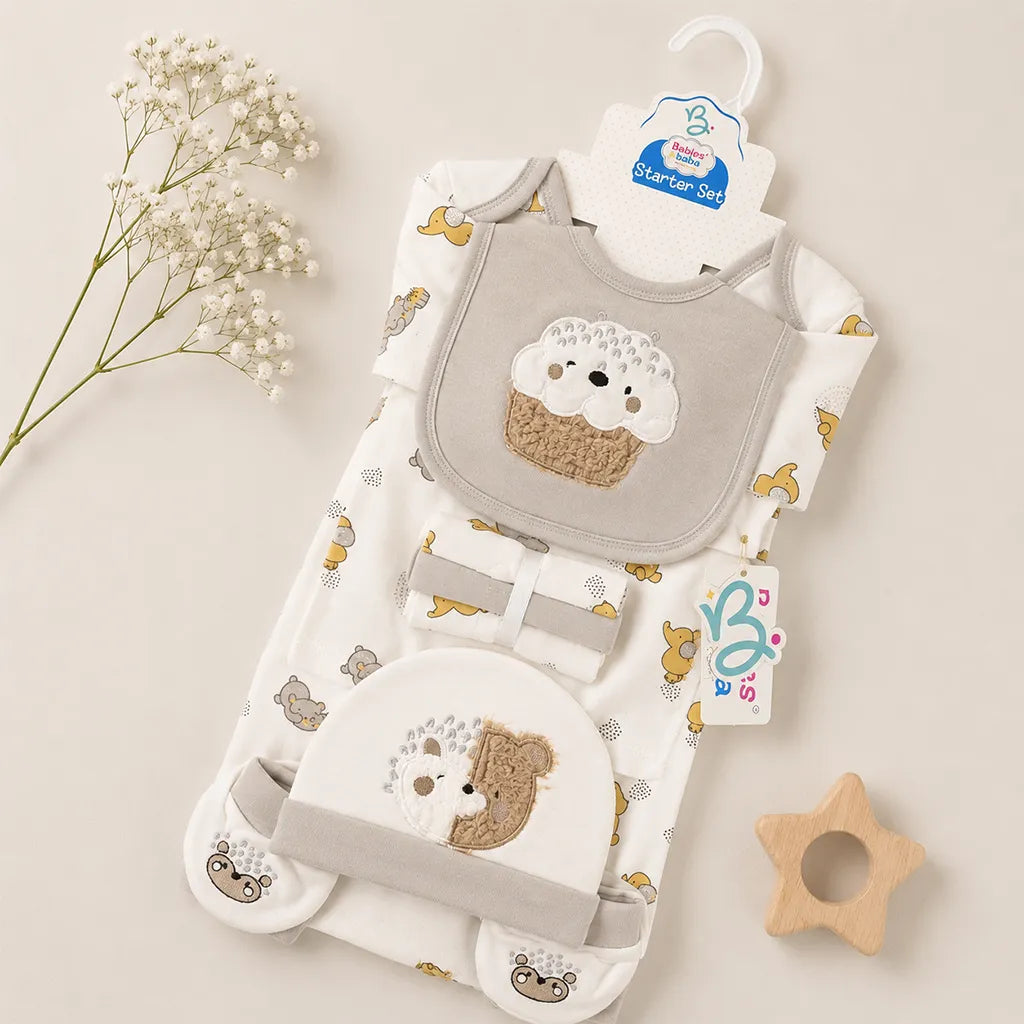 BABY STARTER SET 10 PIECES BEAR/CUPCAKE GREY