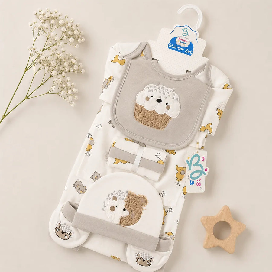 BABY STARTER SET 10 PIECES BEAR/CUPCAKE GREY