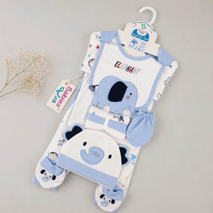 BABY STARTER SET 11 PIECES ELEPHANT PRINT BLUE