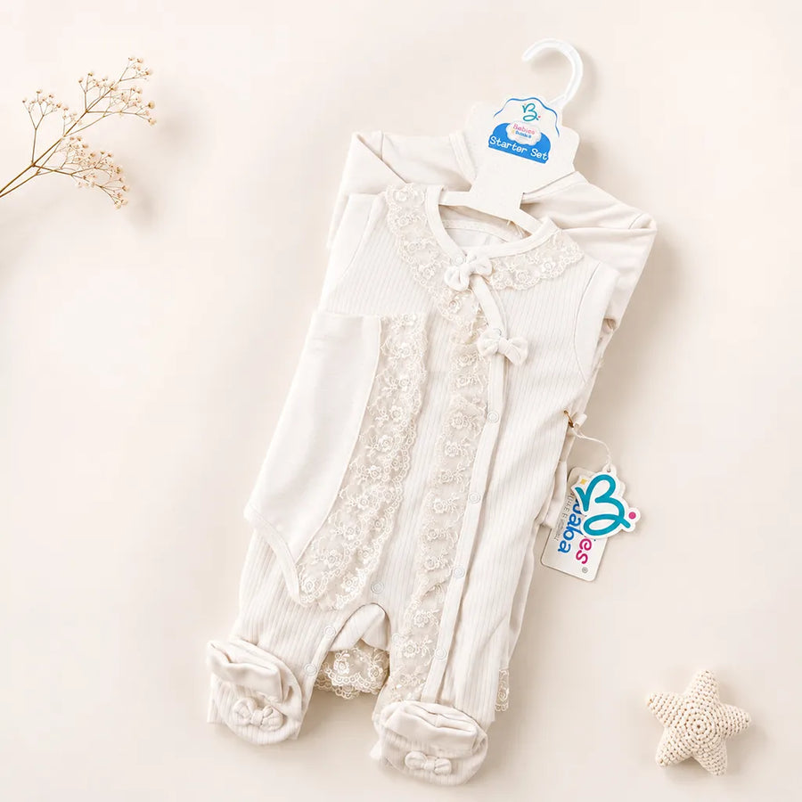 BABY STARTER SET 8 PIECES WHITE LACE DESIGN