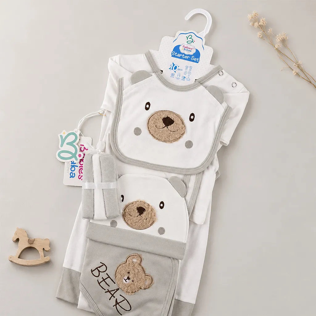 BABY STARTER SET 10 PIECES BUTTON BEAR GREY