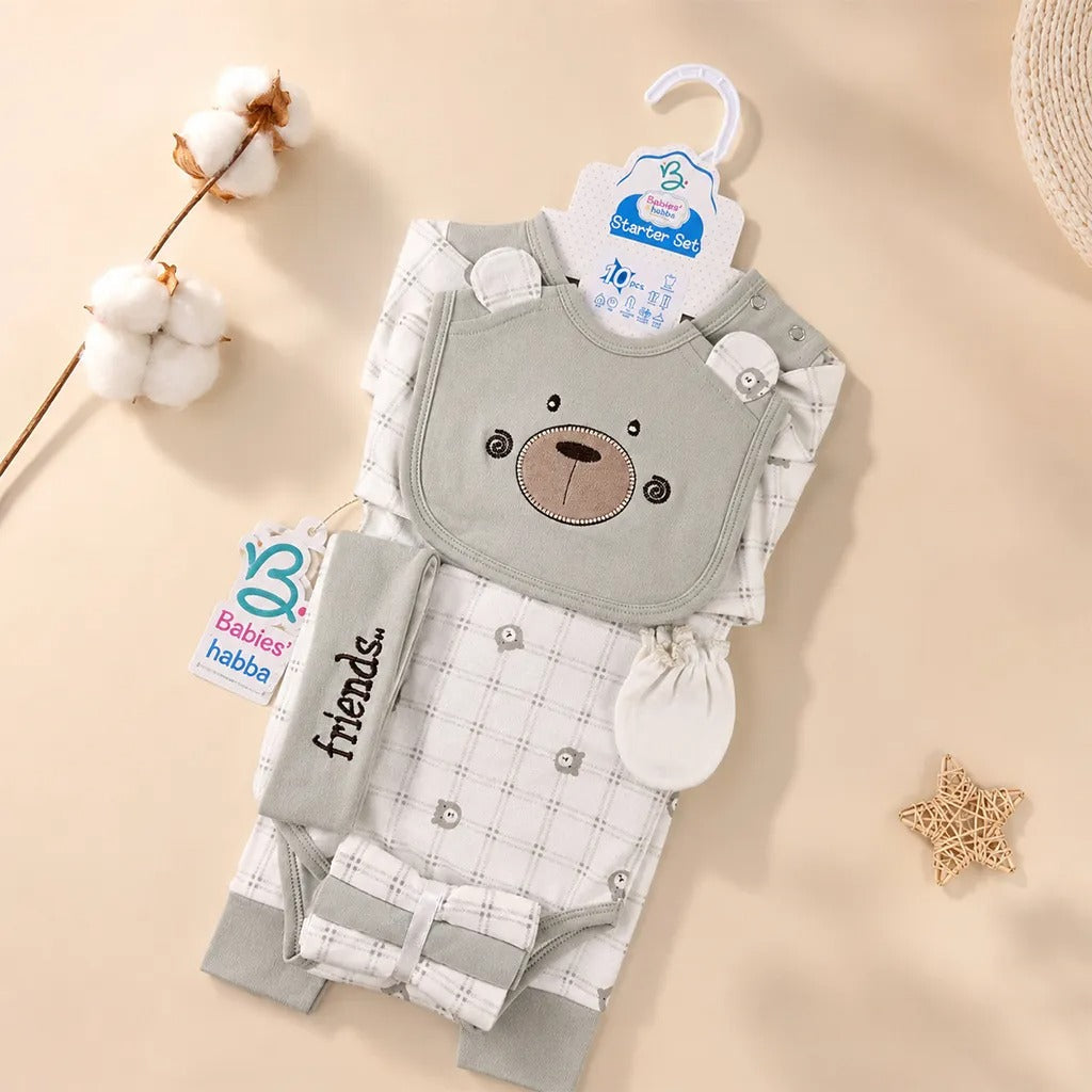 Newborn Starter Set 10-Piece, Grey Check Bear – additional product view 9 of 9