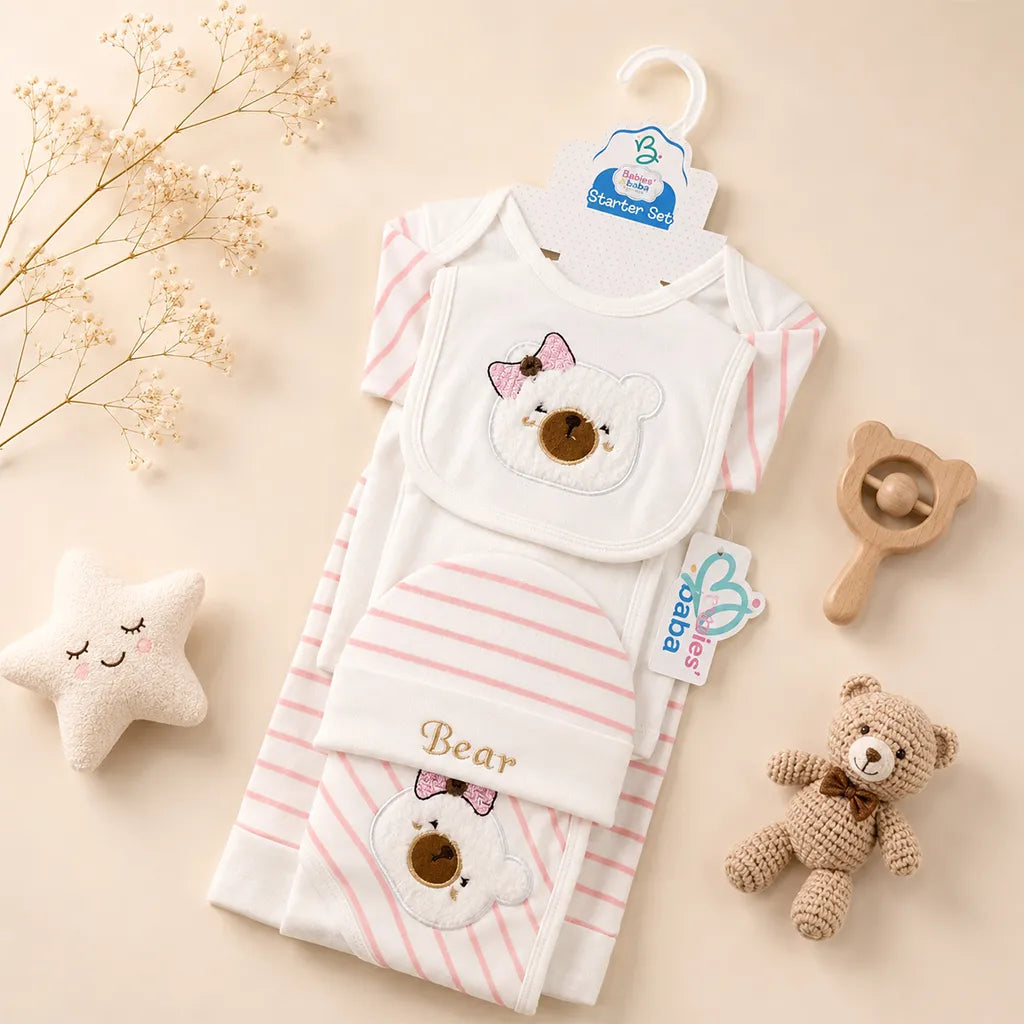 BABY STARTER SET 7 PIECES EMB BEAR BABY PINK