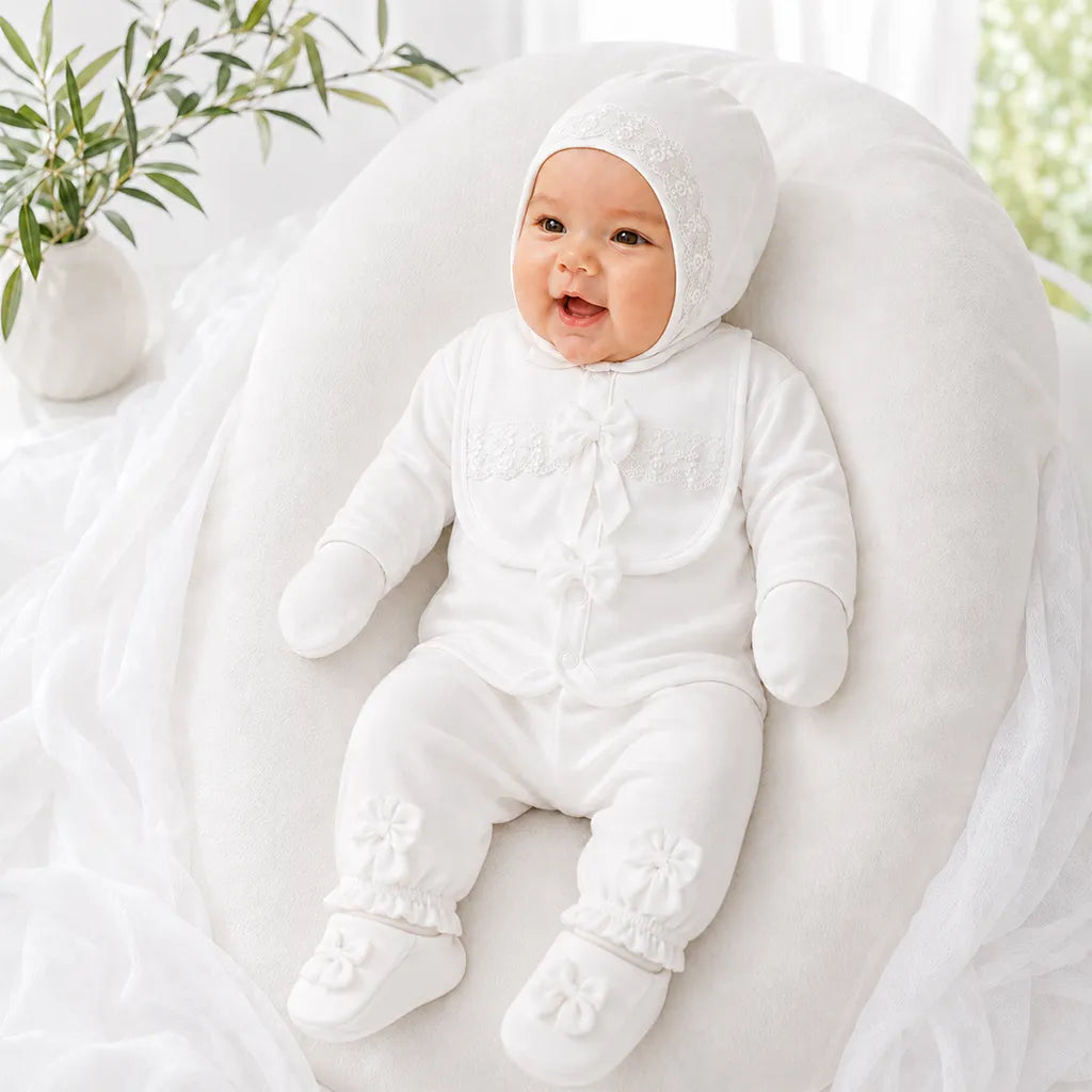 BABY STARTER SET 8 PIECES WHITE LACE DESIGN - image 4