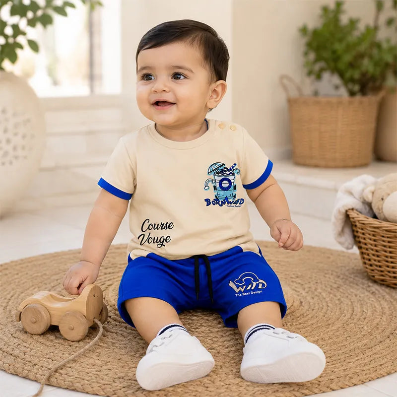 IMPORTED FABRIC FUN RIDE SUMMER OUTFIT FOR BABY/BABA ROYAL BLUE & BEIGE   - image 2