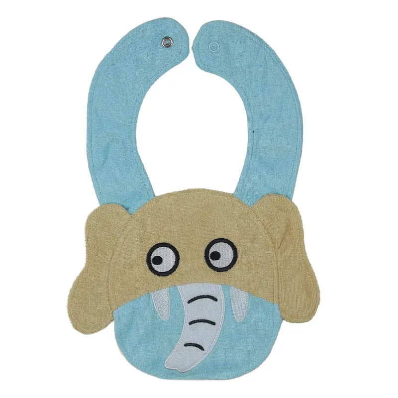 CHINA BABY BIB VELVET ELEPHANT CYAN