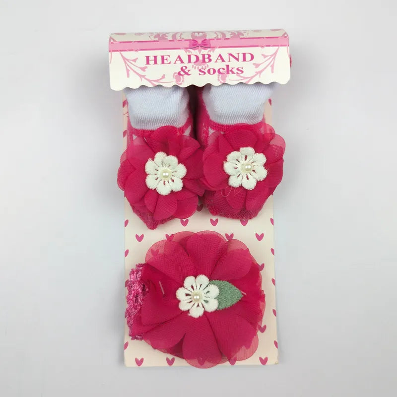 CUTE BABY GIFT SET HEADBAND AND BOOTIES PINK FLOWER BUNCH - image 2