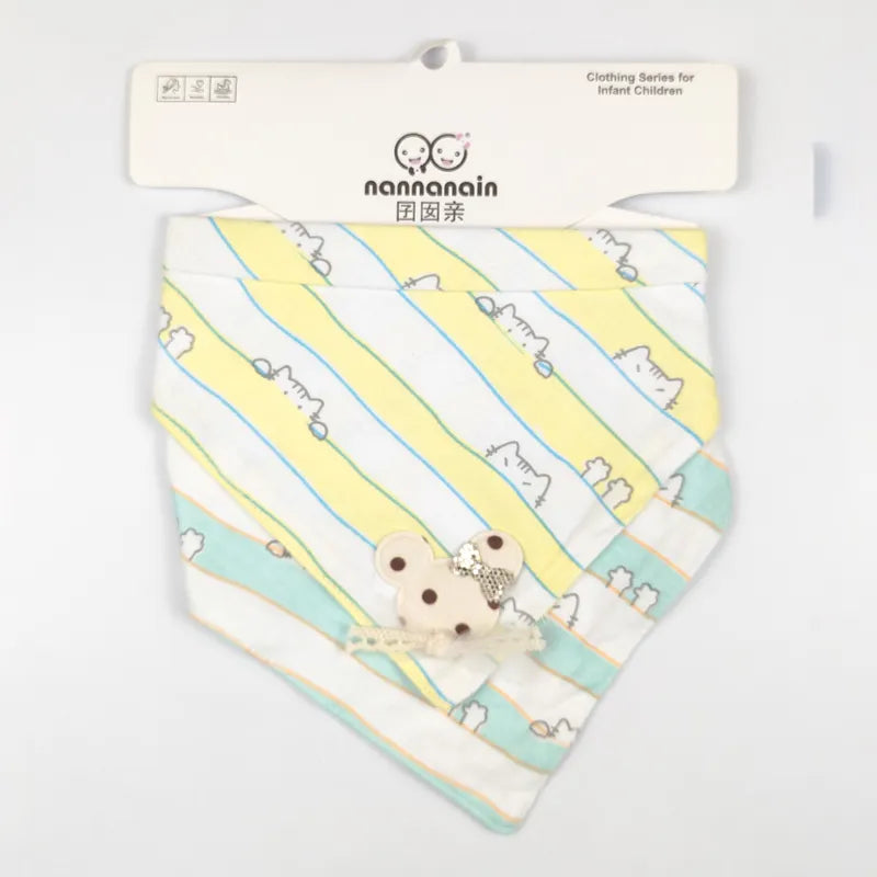 CUTE BEAR PATCH BABY TRIANGLE BIBS YELLOW & MINT STRIPED COTTON (PACK OF 2) - image 2