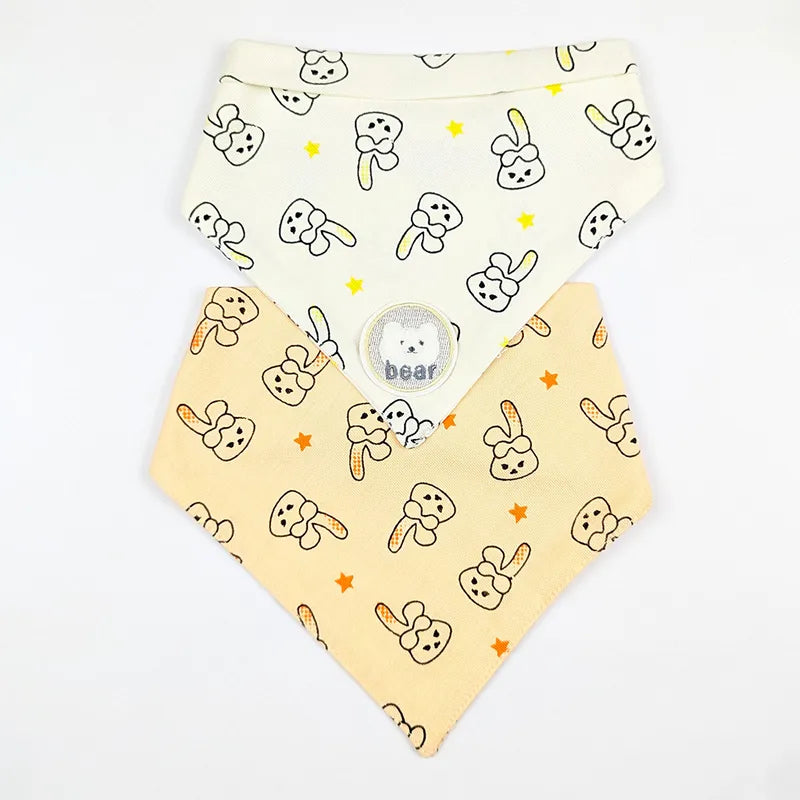 CUTE BEAR PATCH WITH BUNNY PRINT BABY TRIANGLE BIBS PINK & CREAM COTTON (PACK OF 2)