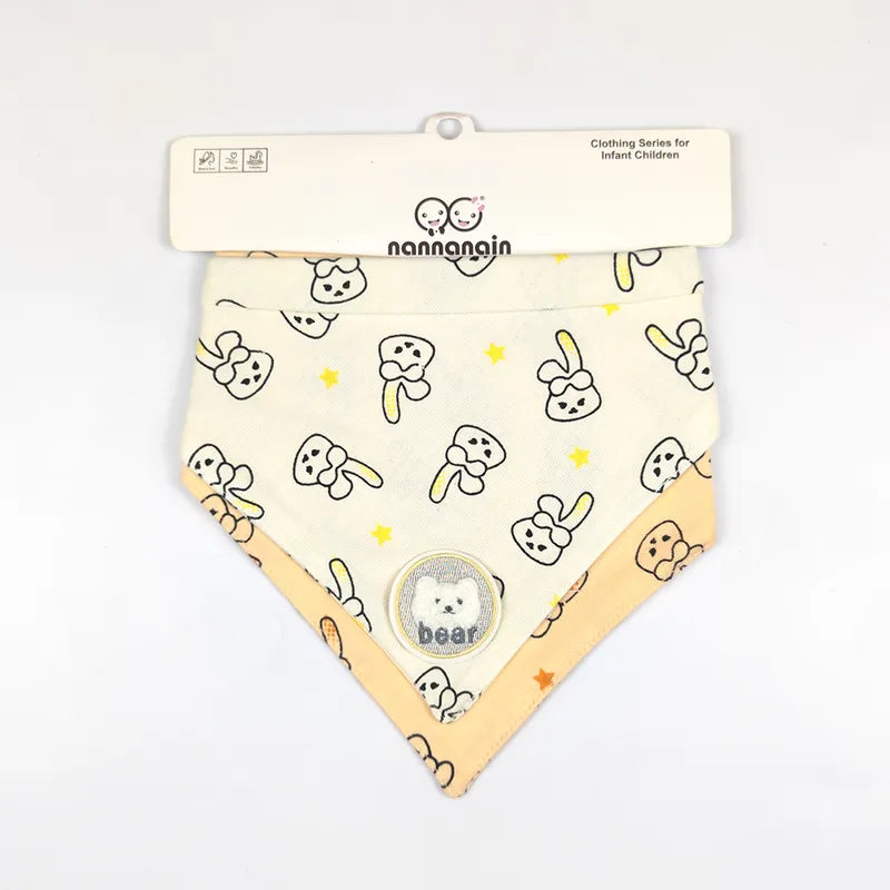 CUTE BEAR PATCH WITH BUNNY PRINT BABY TRIANGLE BIBS PINK & CREAM COTTON (PACK OF 2) - image 2