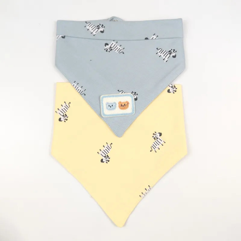 CUTE BEAR PATCH WITH ZEBRA PRINT BABY TRIANGLE BIBS MULTI COLOUR COTTON (PACK OF 2)