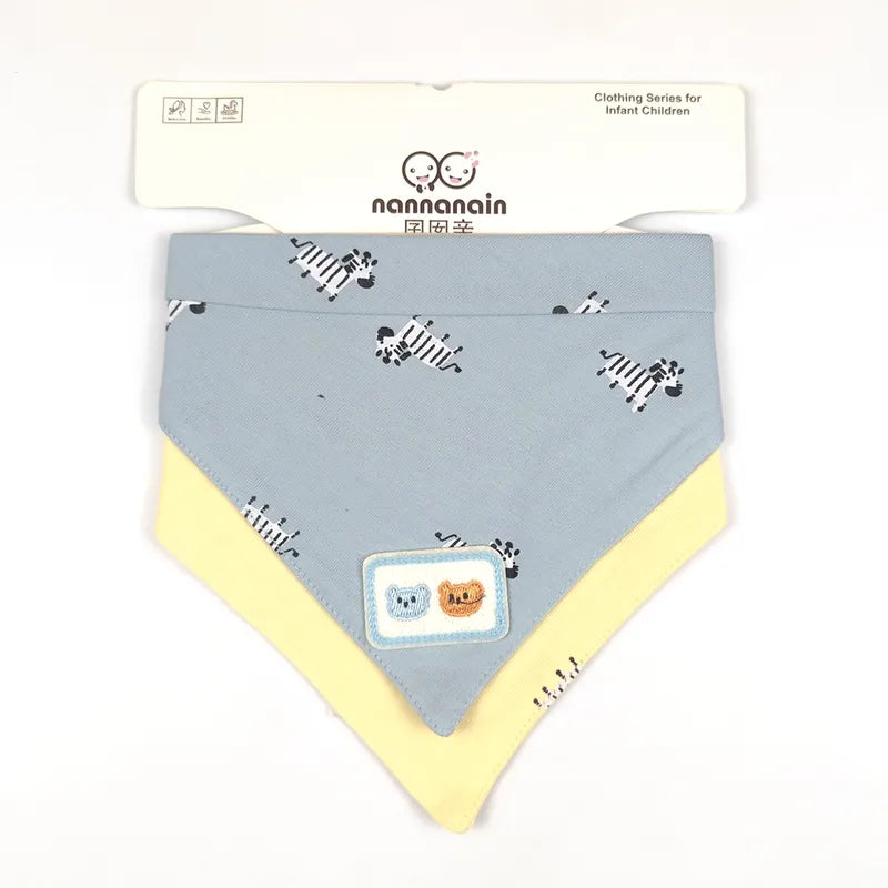 CUTE BEAR PATCH WITH ZEBRA PRINT BABY TRIANGLE BIBS MULTI COLOUR COTTON (PACK OF 2) - image 2