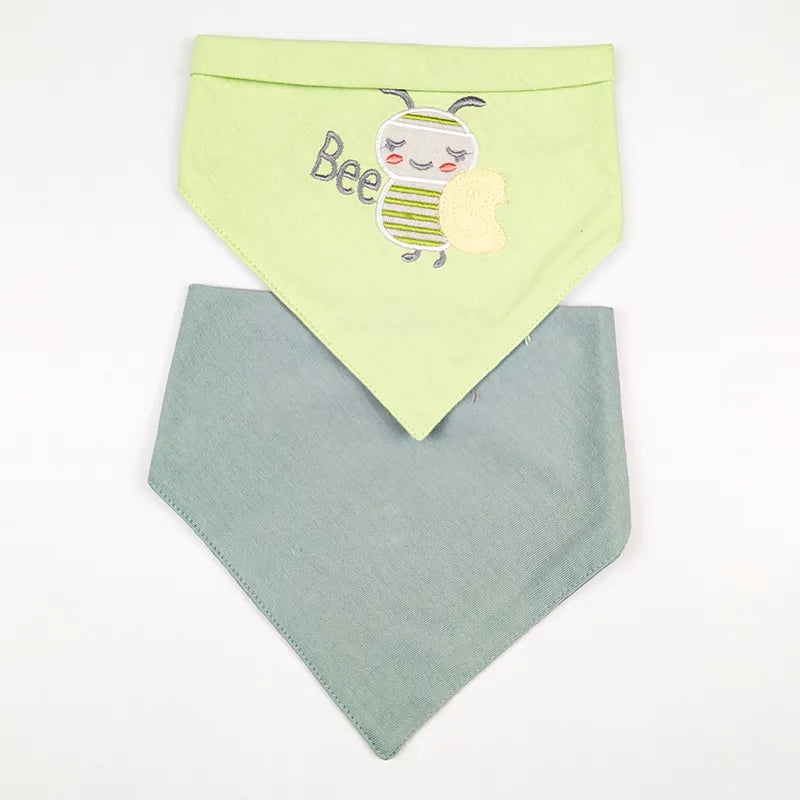 CUTE BEE EMBROIDERY BABY TRIANGLE BIBS GREEN & MINT COTTON (PACK OF 2)
