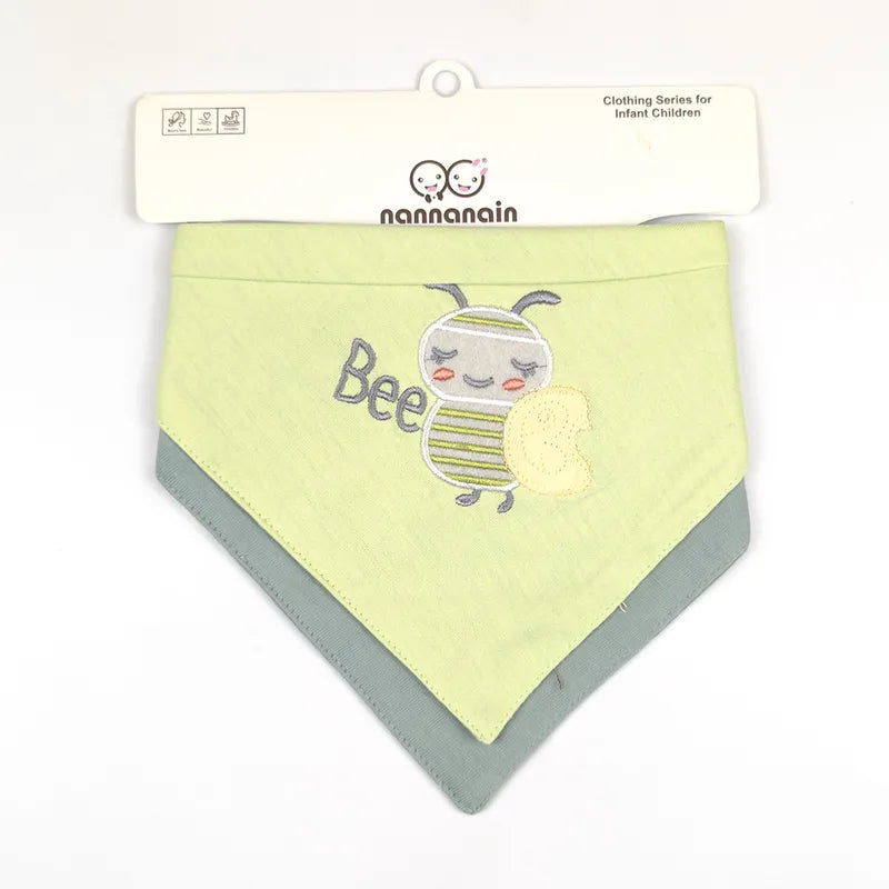 CUTE BEE EMBROIDERY BABY TRIANGLE BIBS GREEN & MINT COTTON (PACK OF 2) - image 2