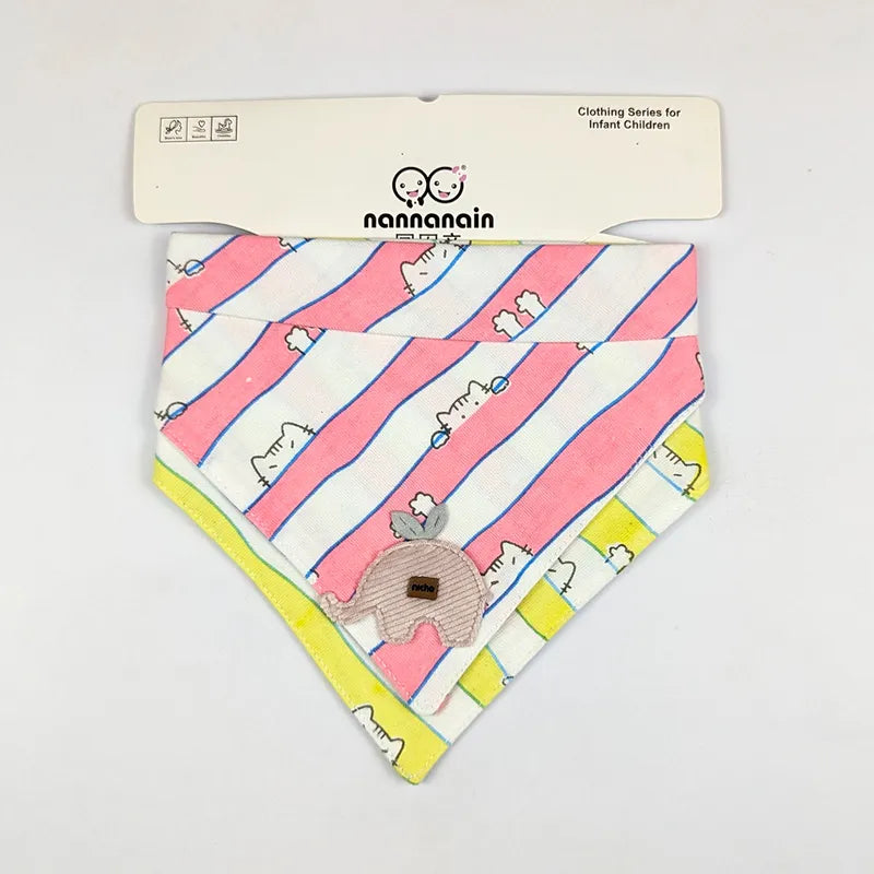 CUTE ELEPHANT PATCH BABY TRIANGLE BIBS PINK & MINT STRIPED COTTON (PACK OF 2) - image 2