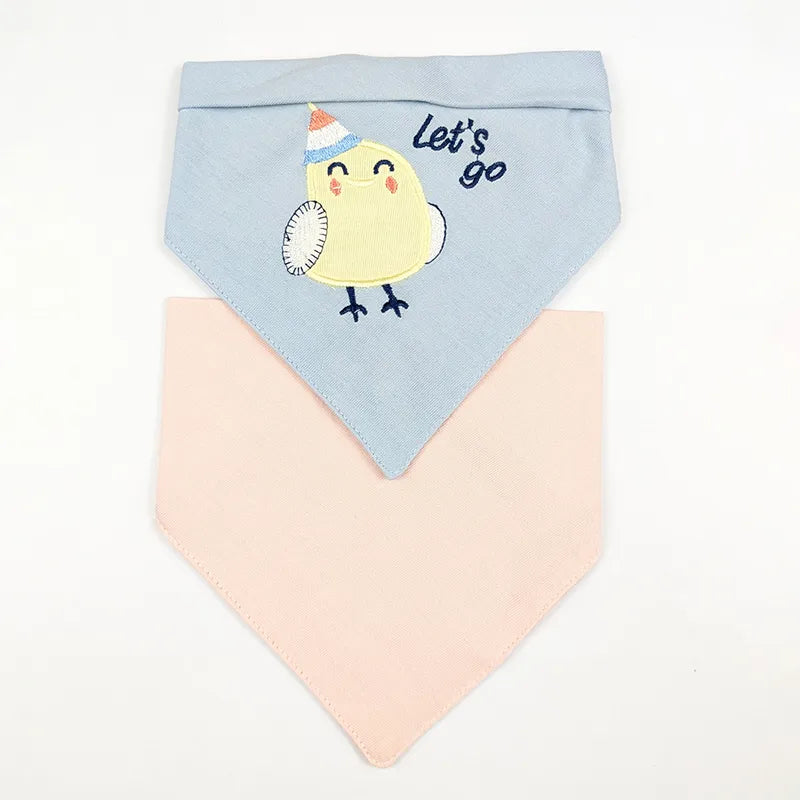 CUTE MANGO EMBROIDERY BABY TRIANGLE BIBS PINK & BLUE COTTON (PACK OF 2)