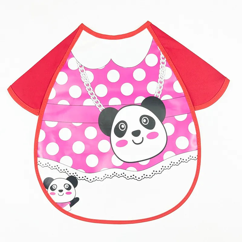 CUTE PANDA & POLKA DOT PRINT BABY APRON BIB WATERPROOF FULL COVER