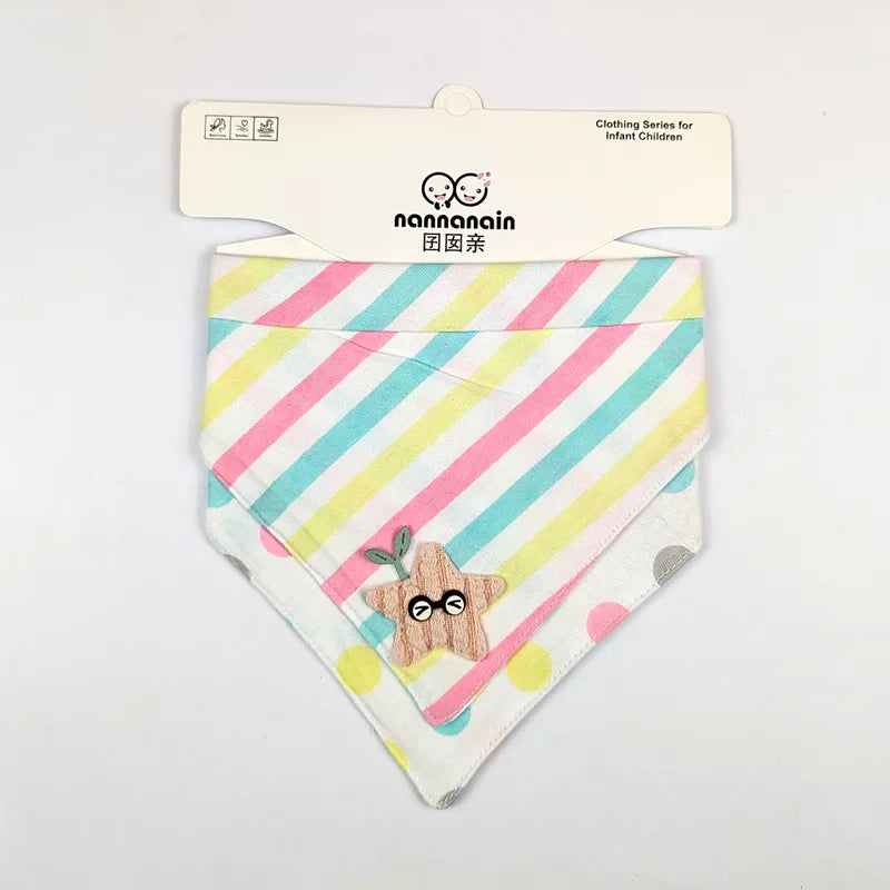CUTE STAR PATCH BABY TRIANGLE BIBS STRIPED & DOTED MULTI COLOUR COTTON (PACK OF 2) - image 2