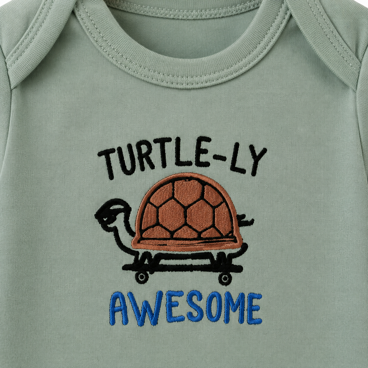 Full-Sleeve Cotton Baby Bodysuits 3-Pack – Green Turtle, 3–6M