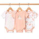 Half-Sleeve Cotton Baby Bodysuits 3-Pack – Peach Duck
