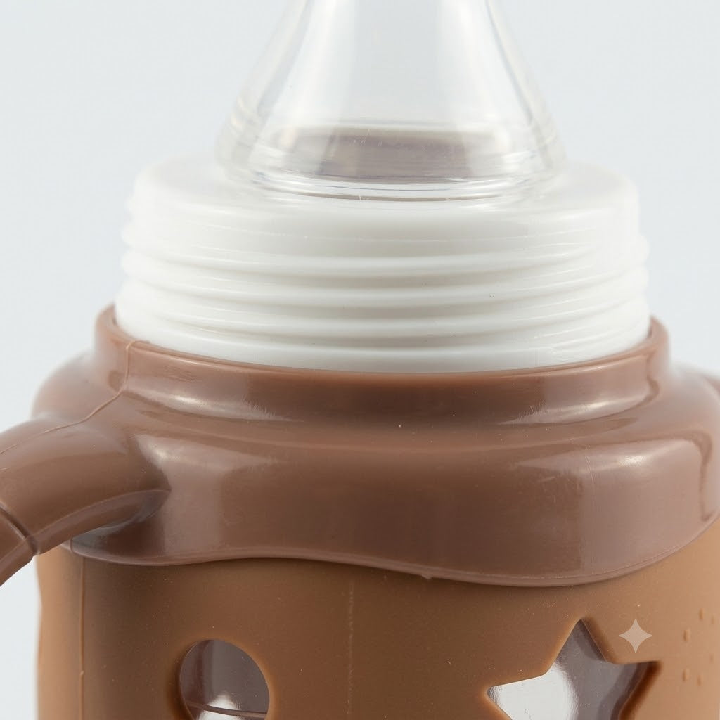 Glass Baby Feeding Bottle with Star Silicone Cover, Brown