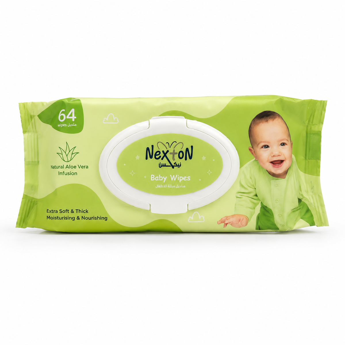 Nexton Aloe Vera Baby Wipes, 64 Pack