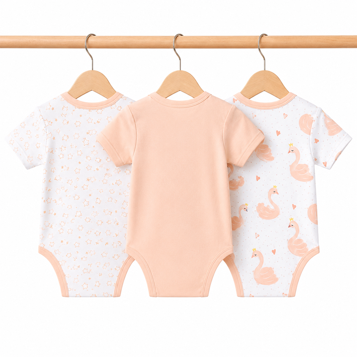 Half-Sleeve Cotton Baby Bodysuits 3-Pack – Peach Duck