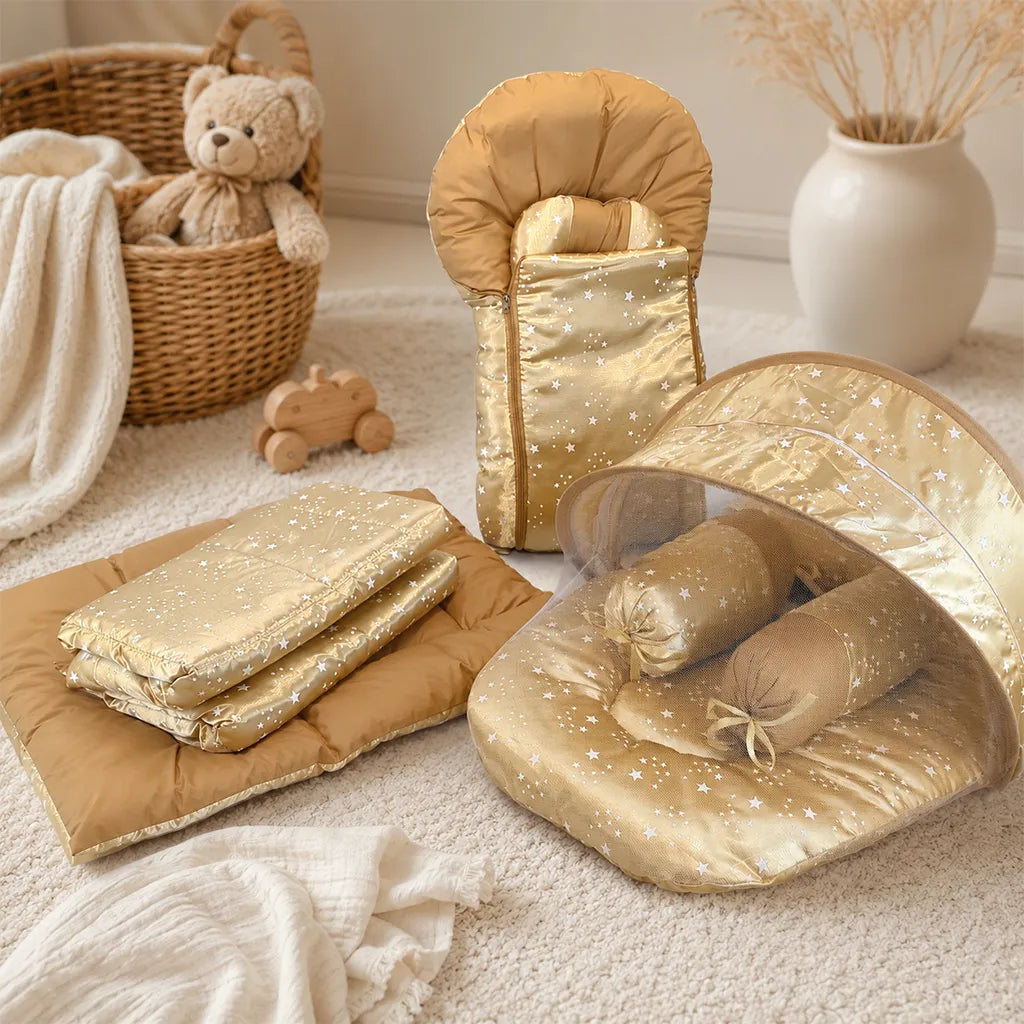 FIRST LOVE 8PCS BEDSET SILK PRINTED GOLDEN