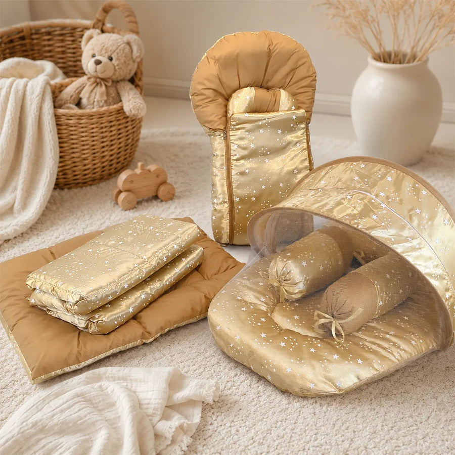 FIRST LOVE 8PCS BEDSET SILK PRINTED GOLDEN