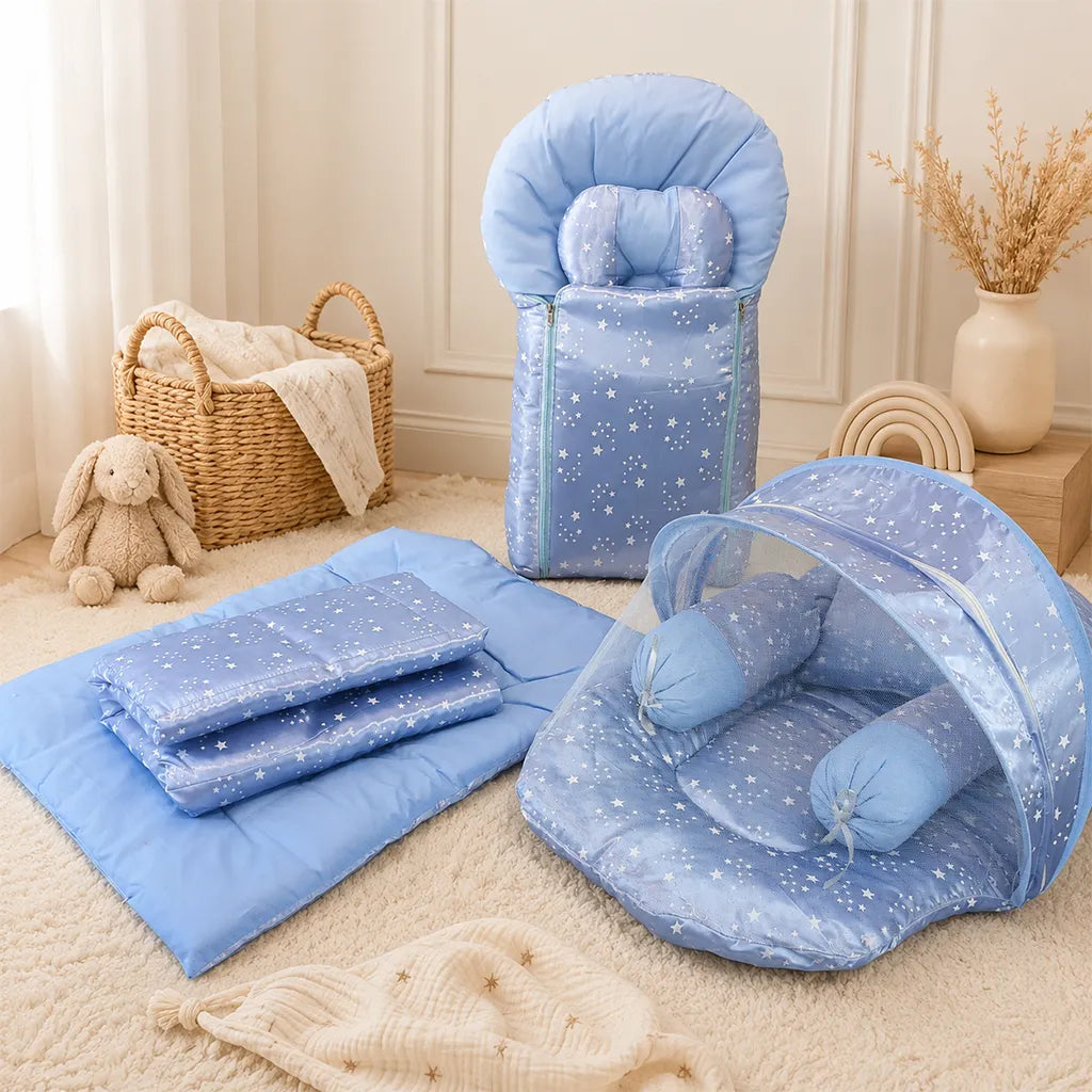 FIRST LOVE 8PCS BEDSET SILK PRINTED LIGHT BLUE