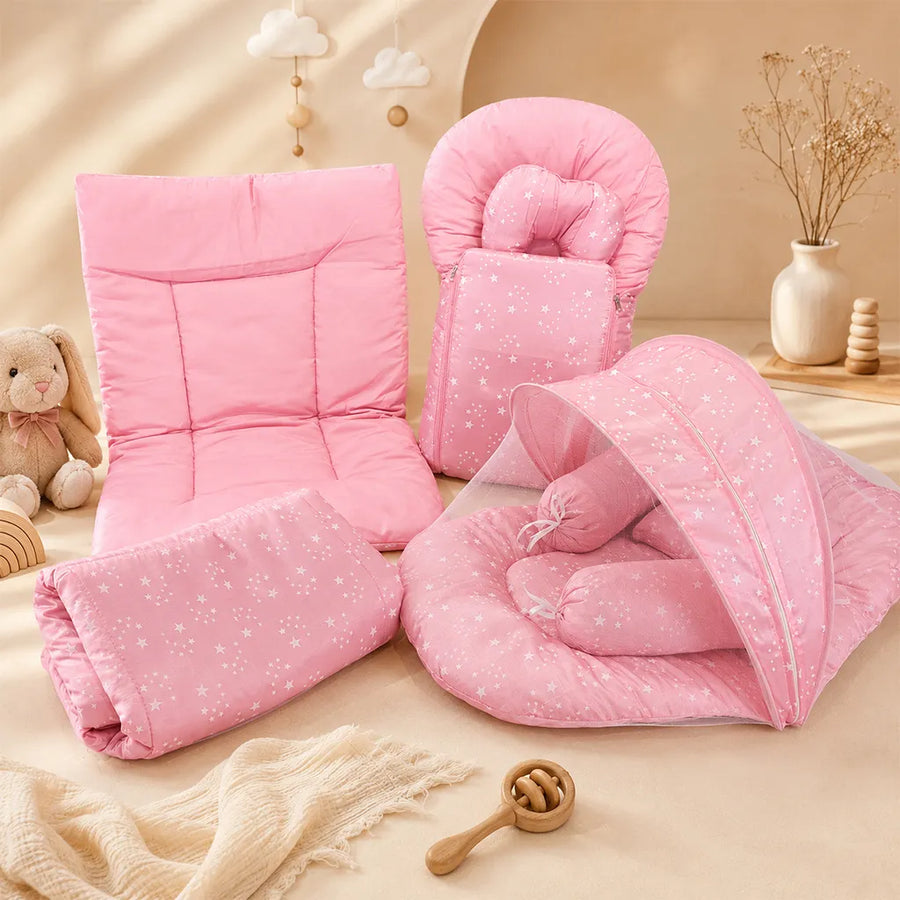 FIRST LOVE 8PCS BEDSET SILK PRINTED PINK