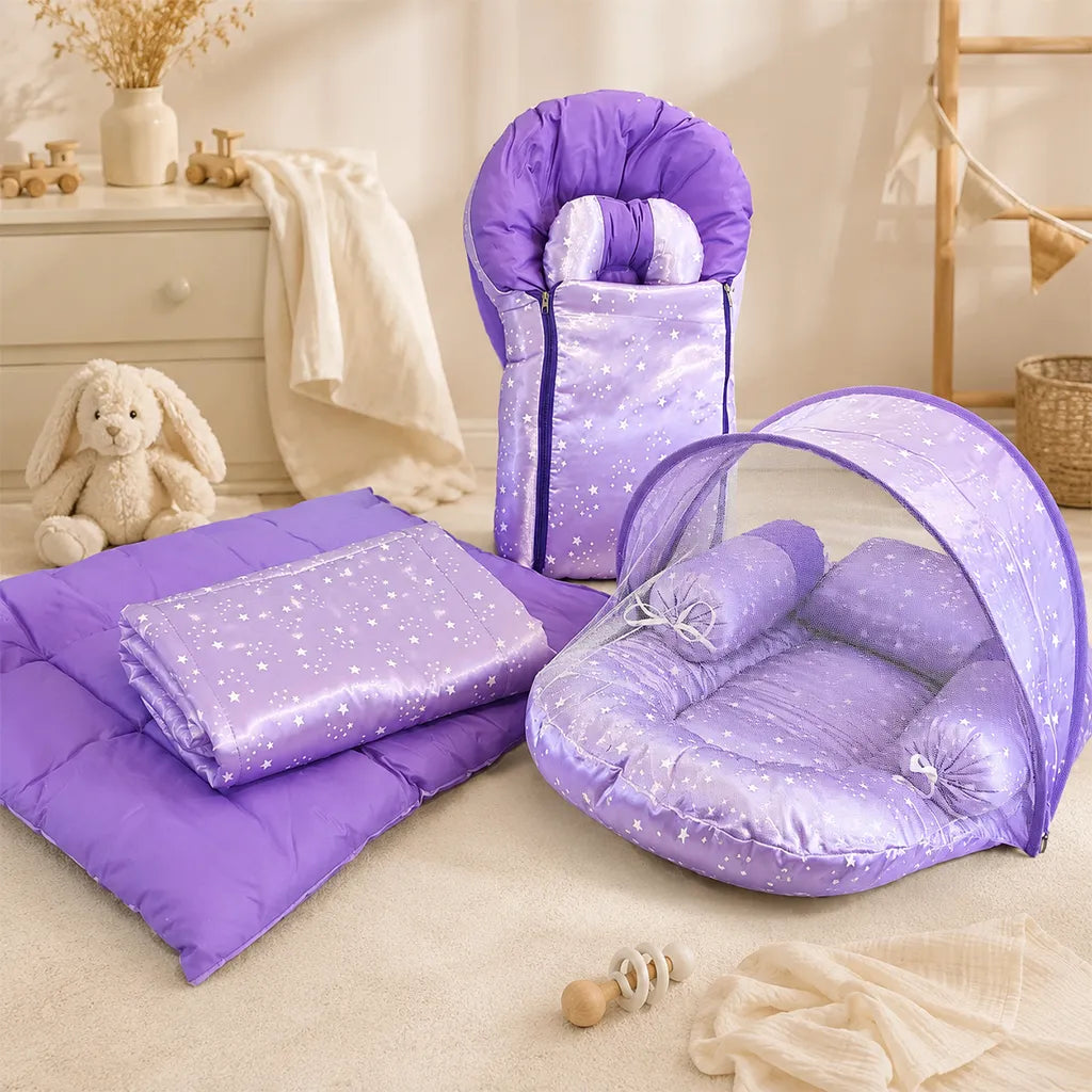FIRST LOVE 8PCS BEDSET SILK PRINTED PURPLE