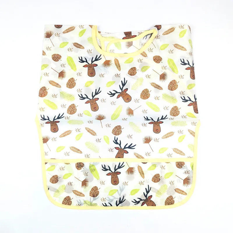 FULL COVERAGE LONG SLEEVE FEEDING BIB FOR BABIES DEER AND LEAVES PRINT