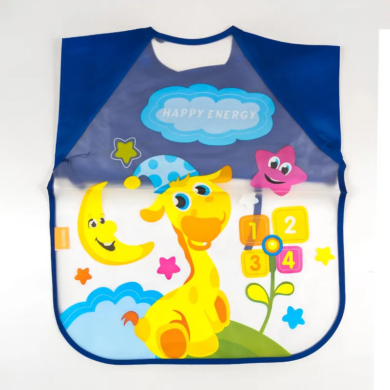 FULL SLEEVES WATERPROOF BABY BIB CUTE GIRAFFE PLASTIC APRON FOR FEEDING & ARTS