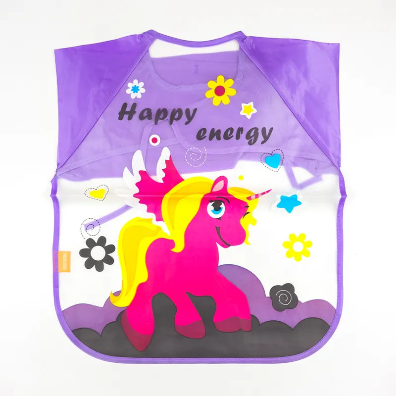 FULL SLEEVES WATERPROOF BABY BIB UNICORN PLASTIC APRON FOR FEEDING & ARTS