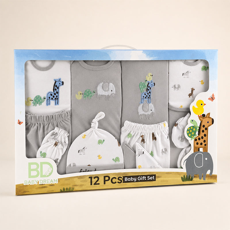 GIFT BOX 12 PCS BABY DREAM CUTE BEAR GREY/WHITE 