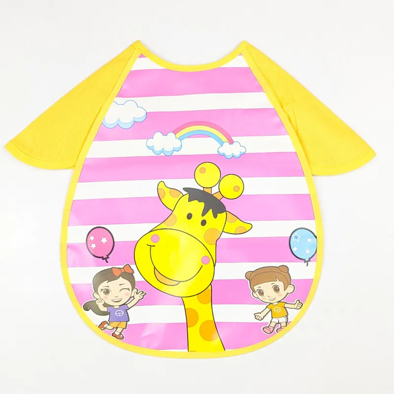 HAPPY GIRAFFE & RAINBOW PRINT BABY APRON BIB WATERPROOF FULL COVER