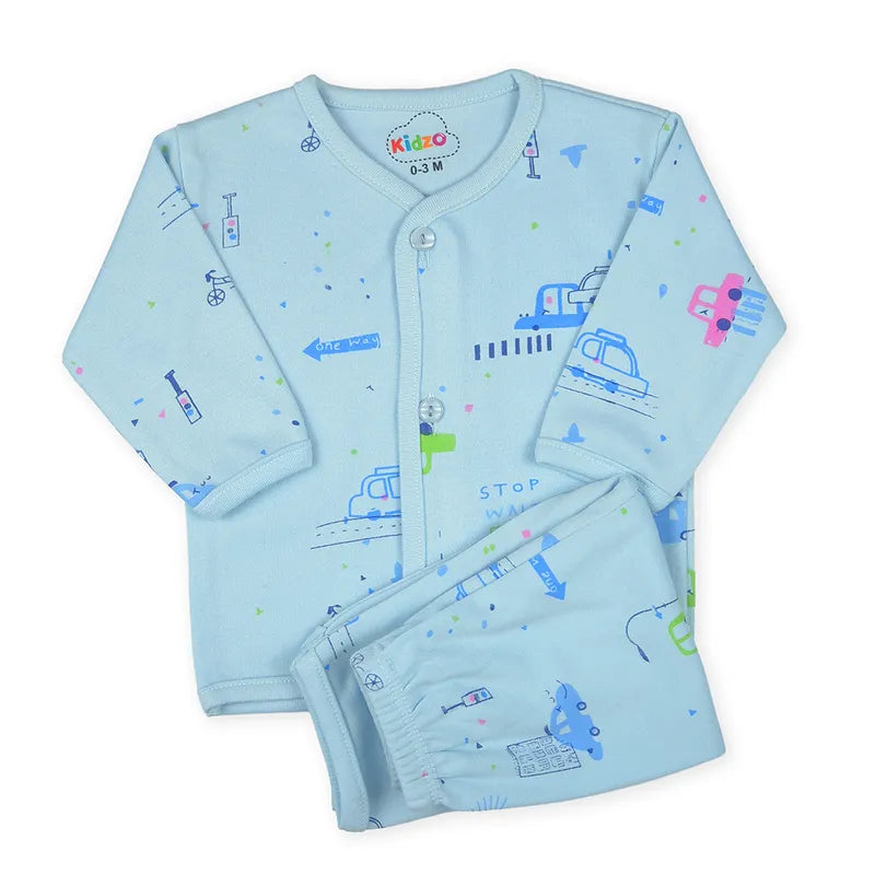 KIDZO BABY 2PCS SUIT CAR PRINTED BLUE