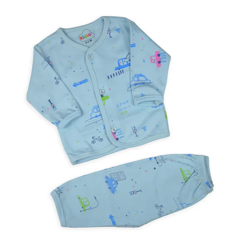 KIDZO BABY 2PCS SUIT CAR PRINTED BLUE