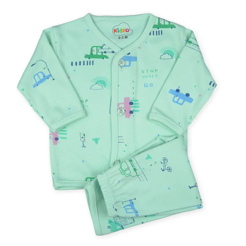 KIDZO BABY 2PCS SUIT CAR PRINTED GREEN