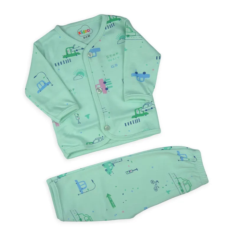 KIDZO BABY 2PCS SUIT CAR PRINTED GREEN