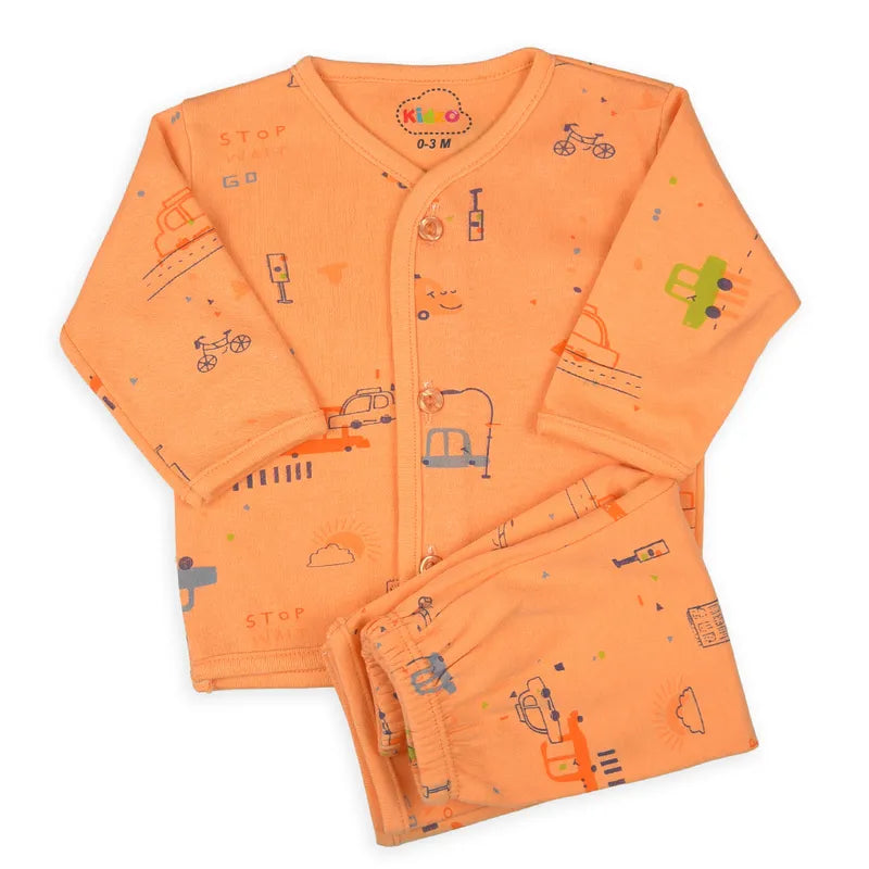 KIDZO BABY 2PCS SUIT CAR PRINTED ORANGE