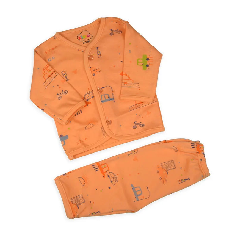 KIDZO BABY 2PCS SUIT CAR PRINTED ORANGE