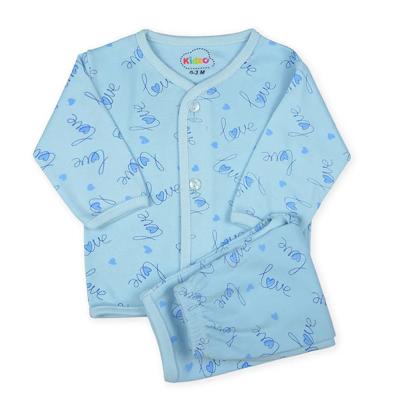 KIDZO BABY 2PCS SUIT LOVE PRINTED BLUE