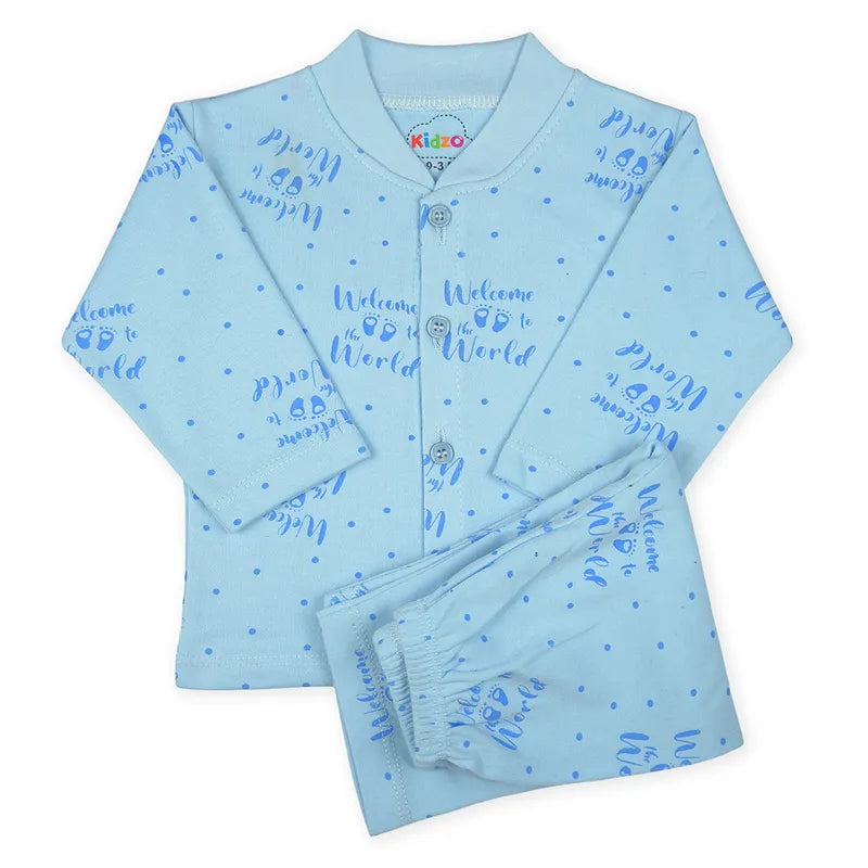 KIDZO BABY 2PCS SUIT WELCOME TO THE WORLD PRINTED BLUE