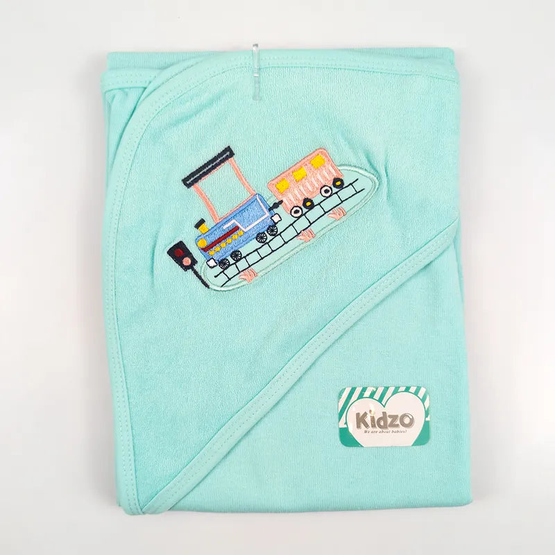 KIDZO BABY BATH TOWEL CAP TRAIN CYAN - image 2