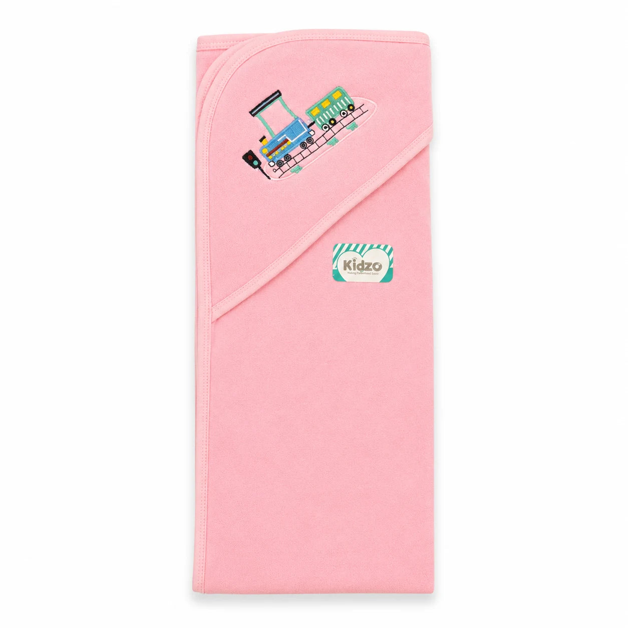 KIDZO BABY BATH TOWEL CAP TRAIN PINK